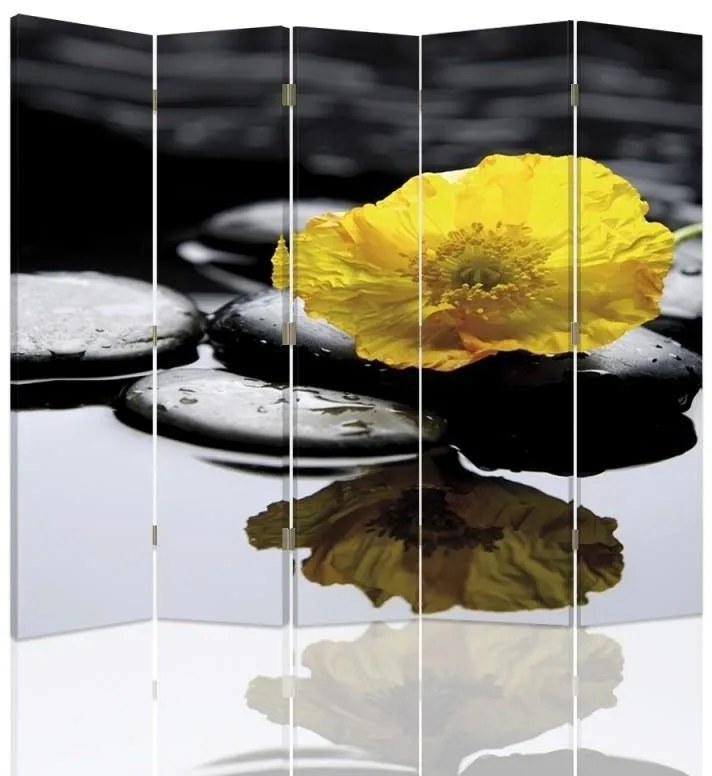 Gario Paraván Zen so žltým kvetom Rozmery: 110 x 170 cm, Prevedenie: Klasický paraván