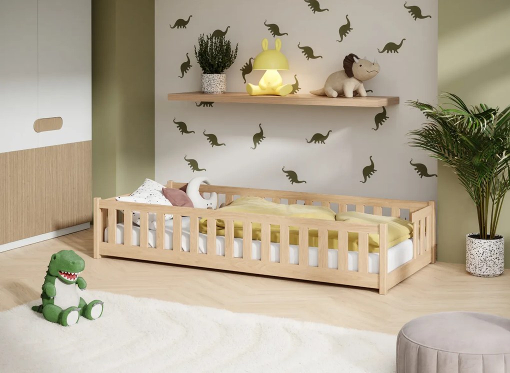 Detská Montessori posteľ z masívu borovice VILEM - 200x90 cm - PRÍRODNÁ BOROVICA