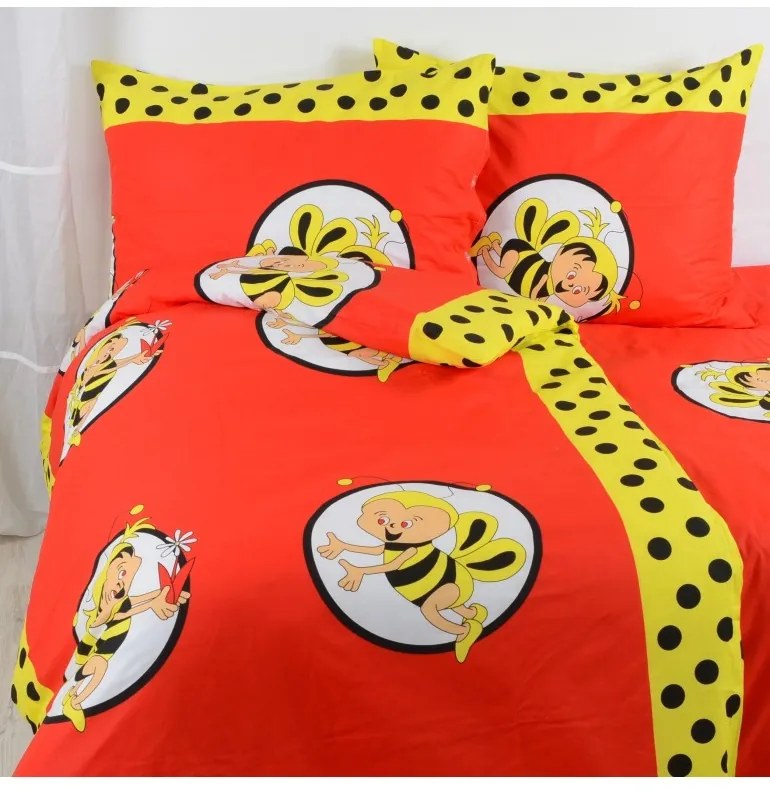 Obliečky detské bavlnené včielky červené EMI, Štandardný set jednolôžko obsahuje 1x 140x200 + 1x 70x90