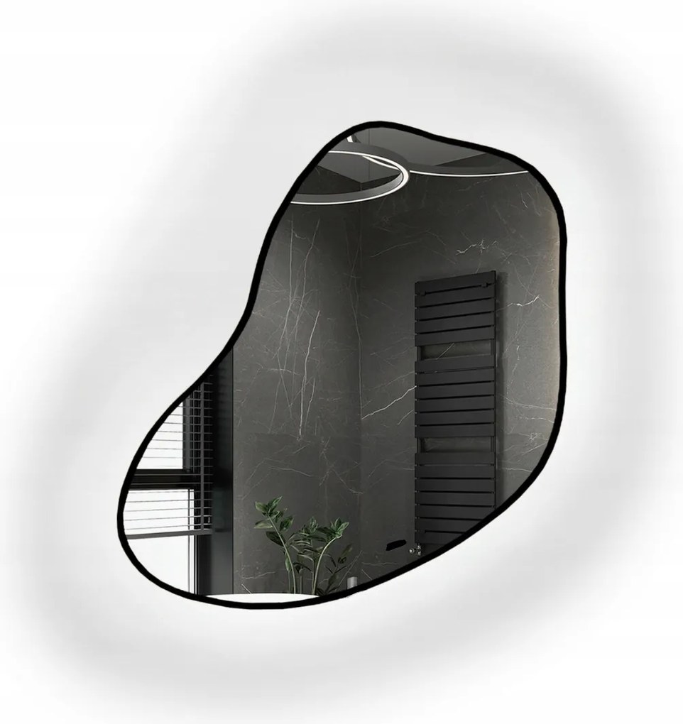 Nepravidelné zrkadlo Kwarc v čiernom ráme s Led podsvietením 151 x 160 cm