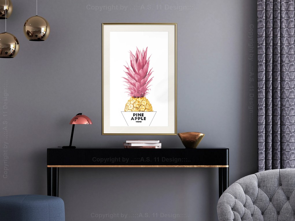 Artgeist Plagát - Golden Pineapple [Poster] Veľkosť: 30x45, Verzia: Čierny rám