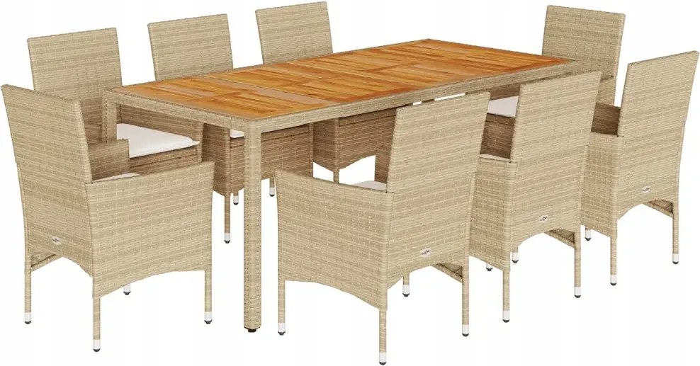 vidaXL 9-dielna sada záhradného nábytku s vankúšmi, béžová, polyratan