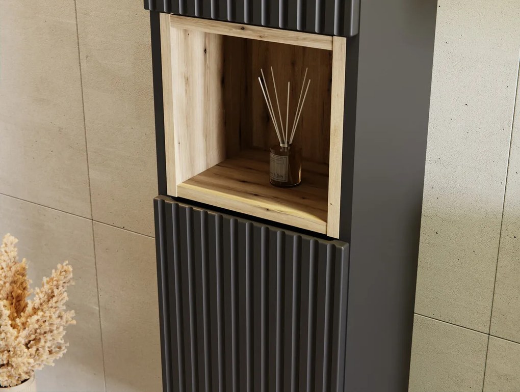 Kúpeľňová zostava Nova Black s doskou, umývadlami a skrinkami 120 cm čierna/dub Evoke