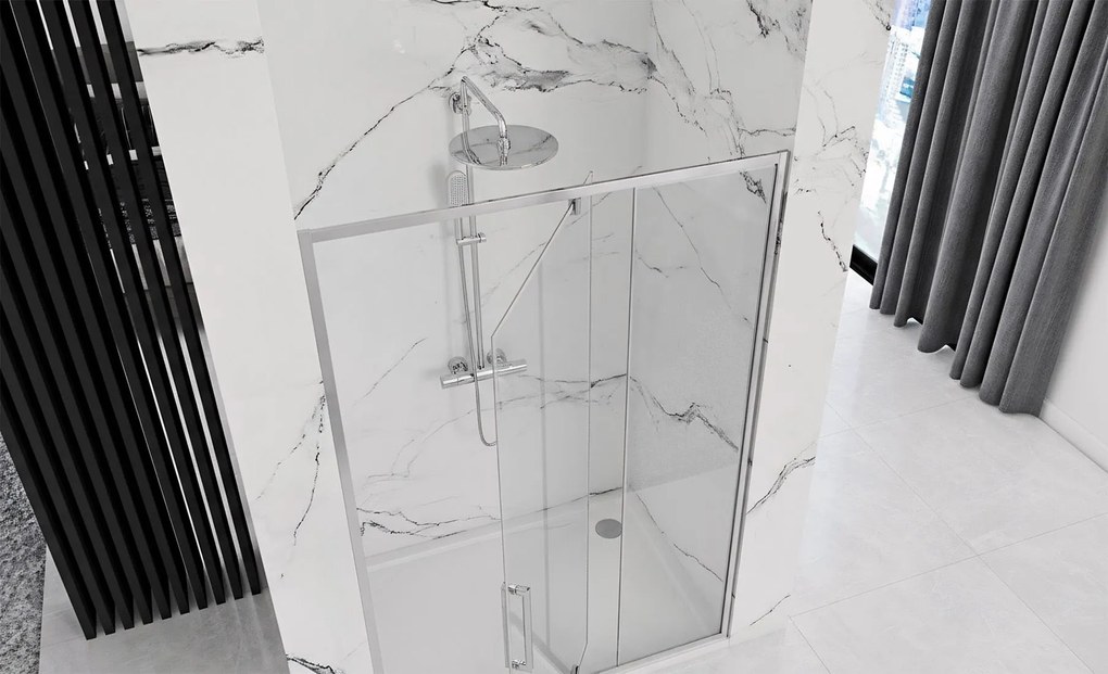 Jednokrídlové sprchové dvere REA RAPID SWING 120 cm pre inštaláciu do niky, chróm/transparent - bez vaničky