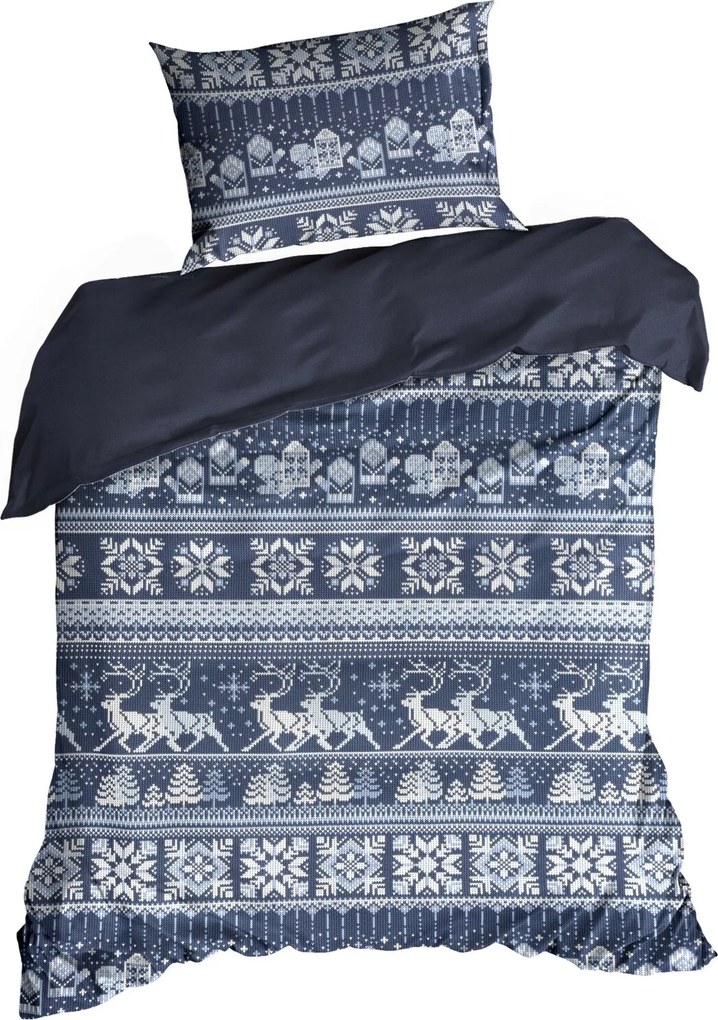 VIANOČNÉ FLANELOVÉ OBLIEČKY FJORD 160X200 CM, 2 KS 70X80 CM VZOROVANÉ