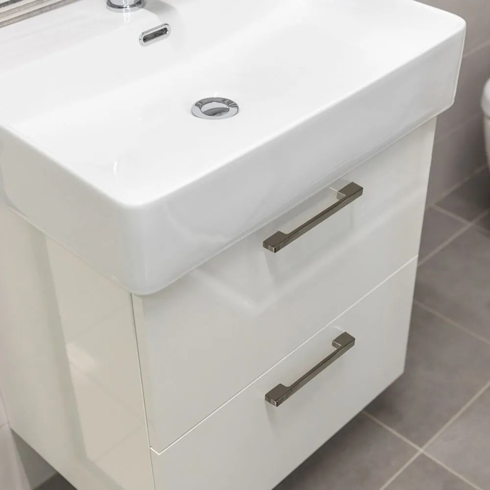 Mereo Mereo, Leny, kúpeľňová skrinka s keramickým umývadlom 60 cm, biela, nové madlo, MER-CN811N