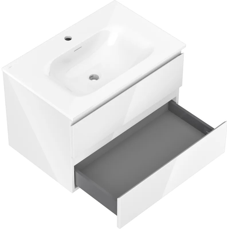 Mexen Orio, kúpeľňová skrinka 70 cm s umývadlom Vela, 2 zásuvky, biela lesklá, 91A10-07047-2-BFF00-W23M00