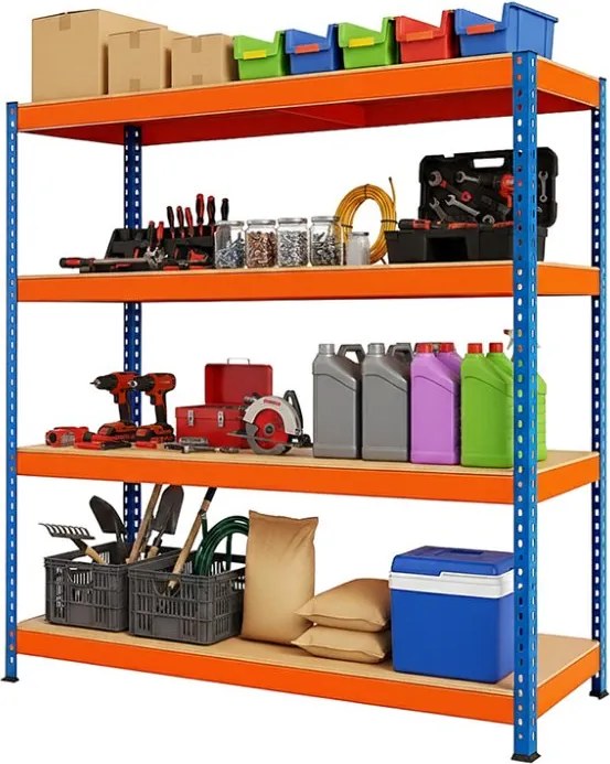Akcia 3x Regál 180x140x40 cm profesionálny 4-policový, nosnosť 1200 kg - modro-oranžový