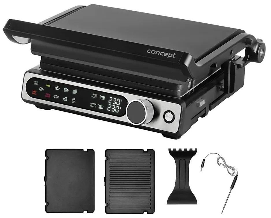 Concept ge3500 - Kontaktný gril s teplotnou sondou 2000W/230V čierny