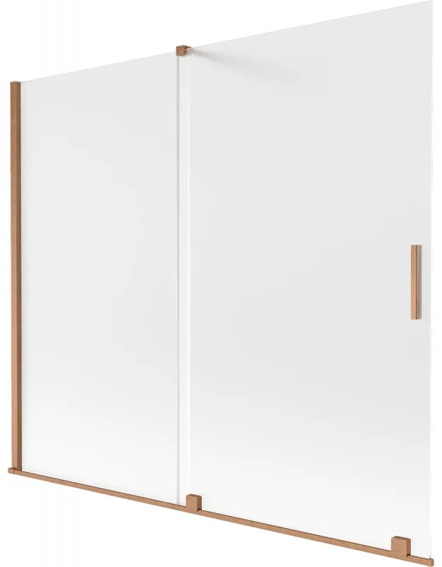 Mexen Velar, 2-krídlová posuvná vaňová zástena 180 x 150 cm, 8mm sklo námraza, medená matná, 896-180-000-31-65