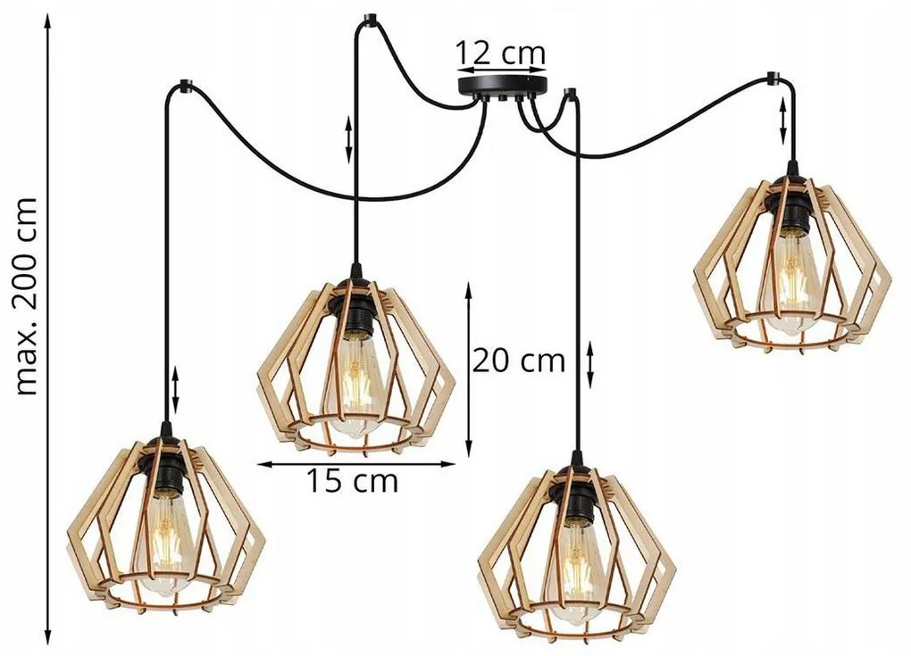 Závesné svietidlo Timber, 4x drevené tienidlo