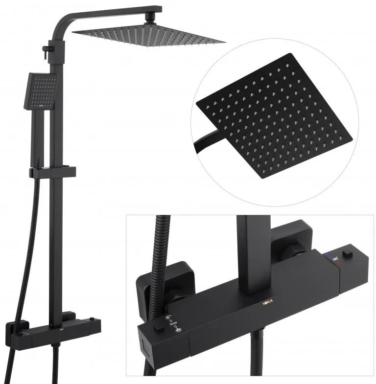 Sprchová súprava GABI s termostatickou batériou - 25x25 cm - čierna matná