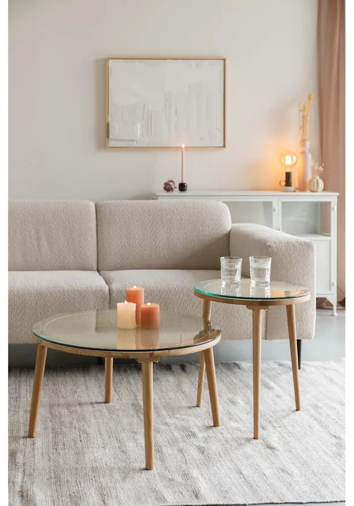 Sklenený okrúhly konferenčný stolík v prírodnej farbe ø 70 cm Haru – White Label