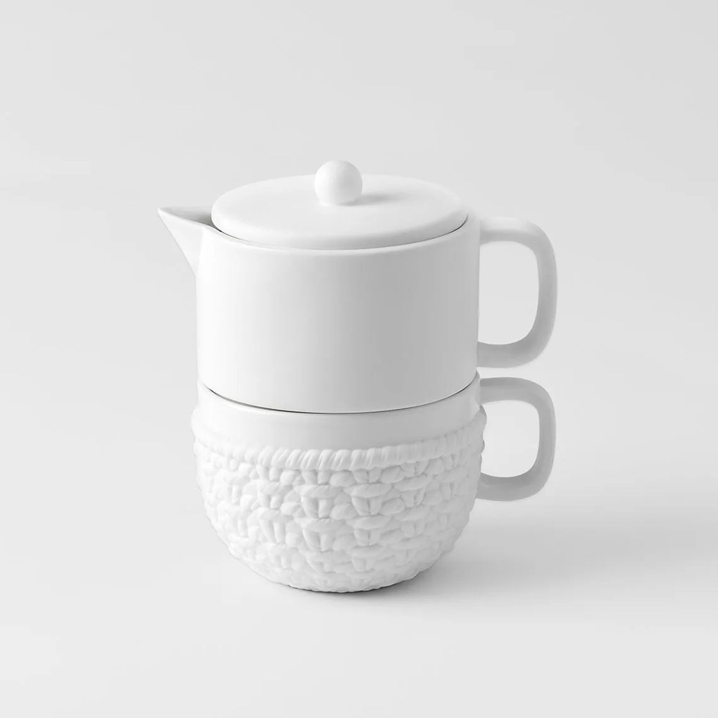 räder Čajová kanvička s hrnčekom White Knitting
