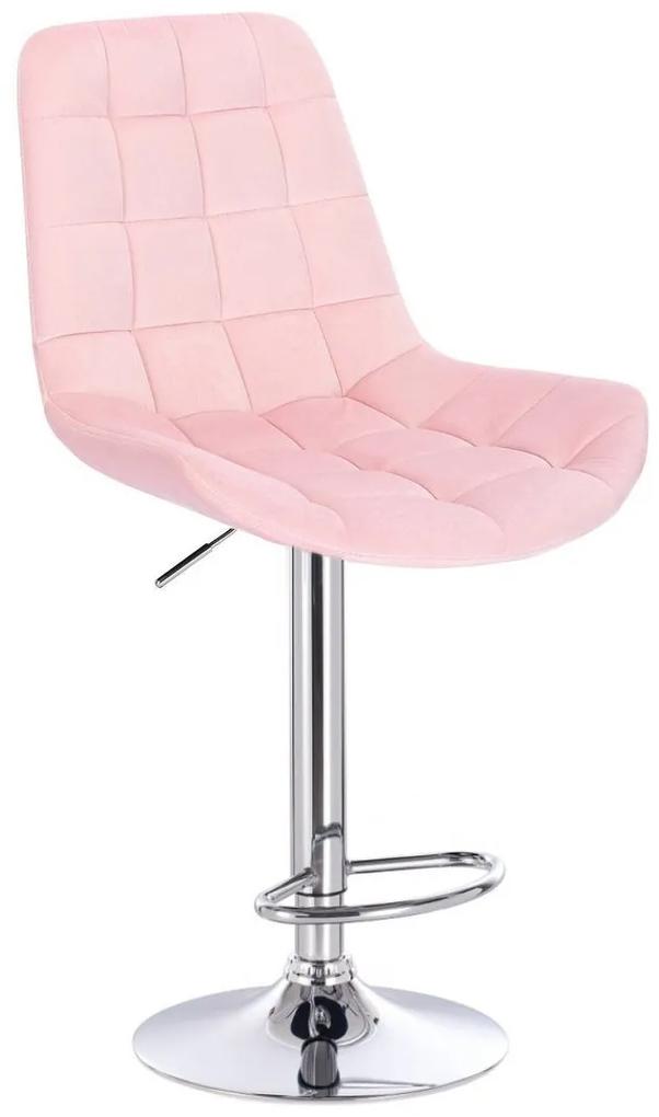 LuxuryForm Barová stolička PARIS VELUR na striebornom tanieri - svetlo ružová