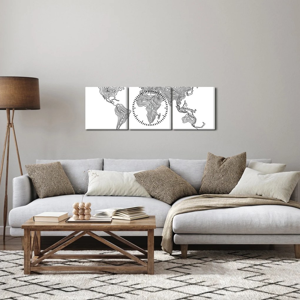 Obraz - Mapa v líniách (s hodinami) (90x30 cm)