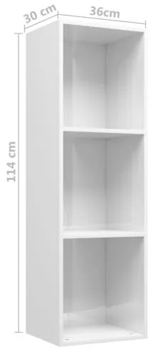 vidaXL Knižnica/TV skrinka, lesklá, biela 36x30x114 cm, drevotrieska-