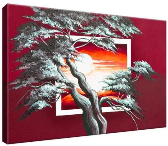 Obraz na plátne Červený západ slnka a mohutný strom 30x20cm 4022A_1T