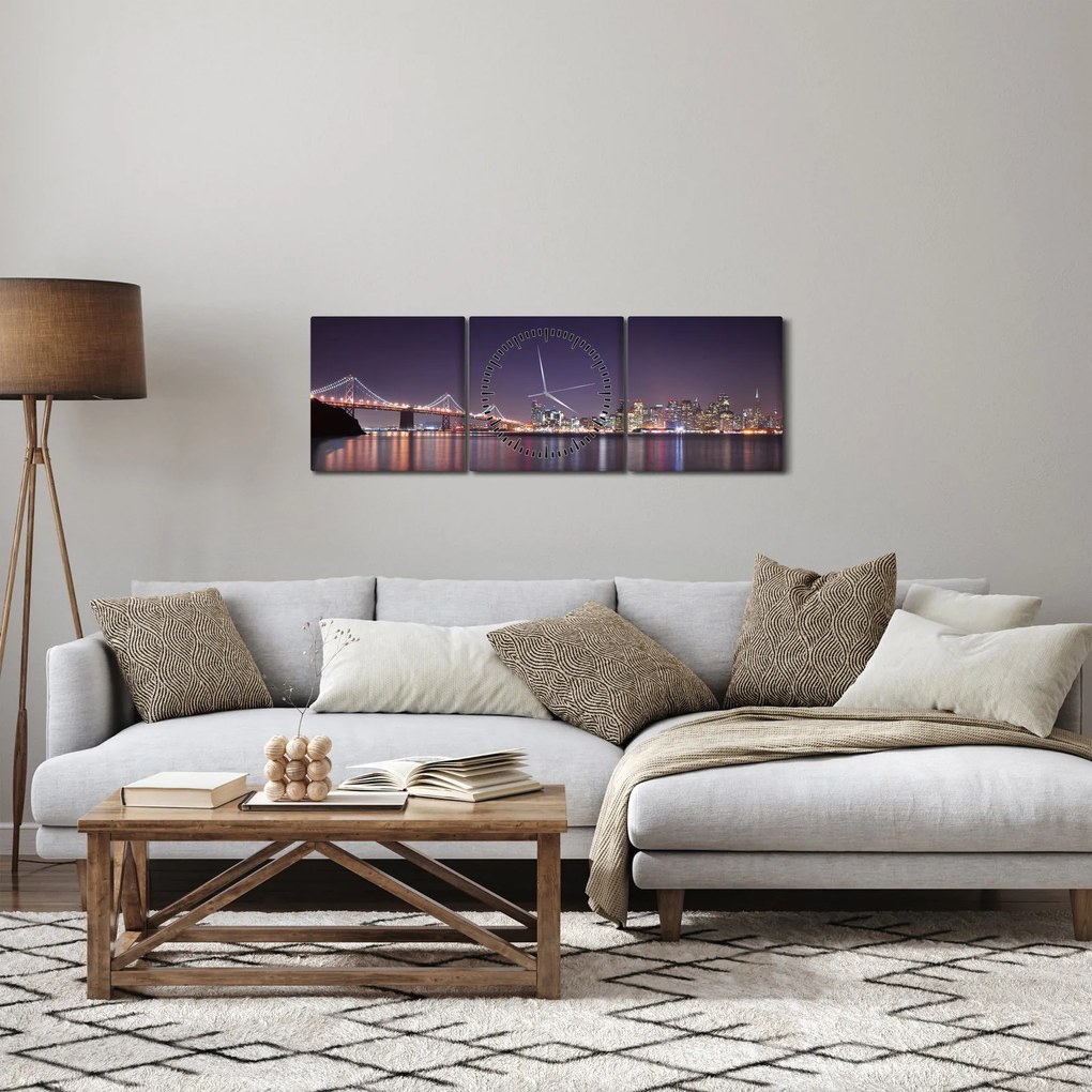 Obraz pohľadu na San Francisco, California (s hodinami) (90x30 cm)