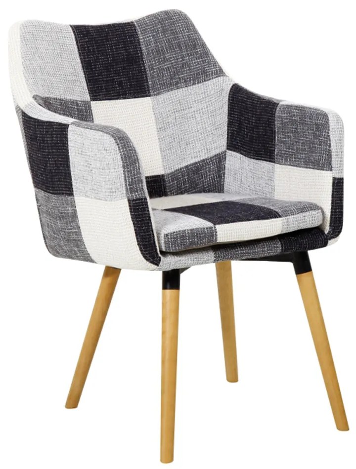 Kreslo, biela/čierna vzor patchwork/buk, LANDOR