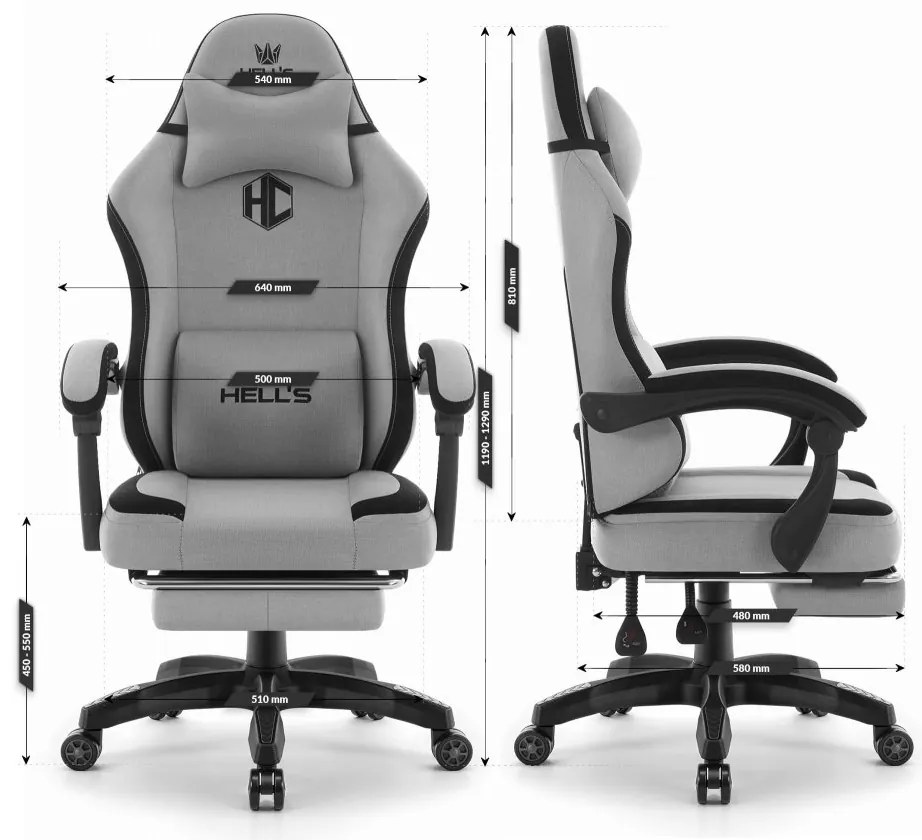 Ergonomická herná a kancelárska stolička HC-1016 s podnožkou - sivá