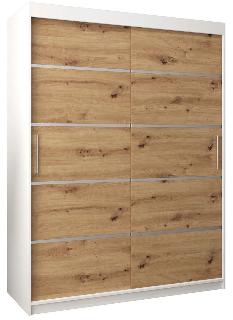 Šatníková skriňa 150 cm Verika 1 150 (biela + dub artisan). Akcia -28%. Vlastná spoľahlivá doprava až k Vám domov. 1063701