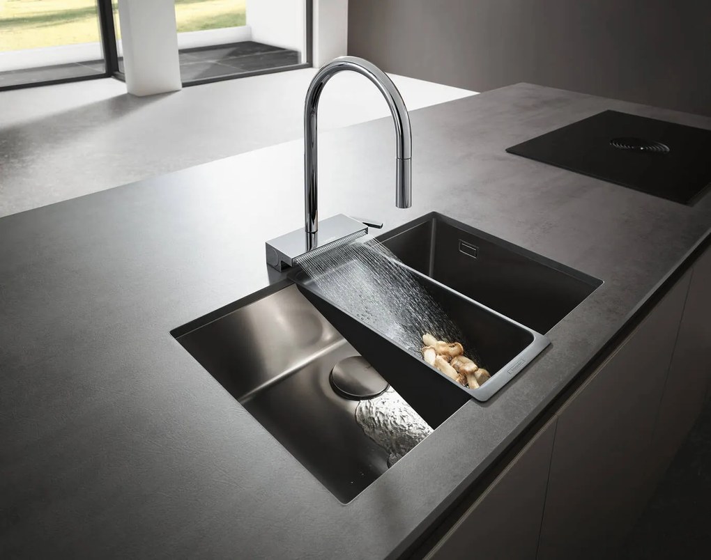 Hansgrohe M81, drezová batéria Aquno Select s výsuvnou koncovkou a plochým sprchovým prúdom, chrómová, HAN-73837000