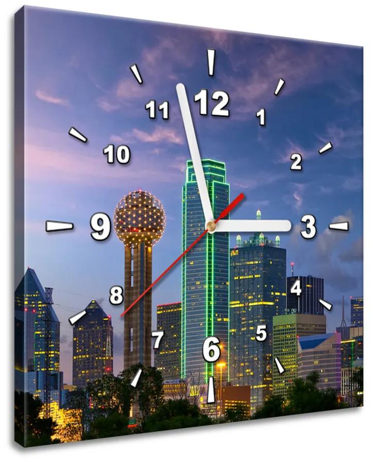 Gario Obraz s hodinami Dallas City USA Rozmery: 30 x 30 cm
