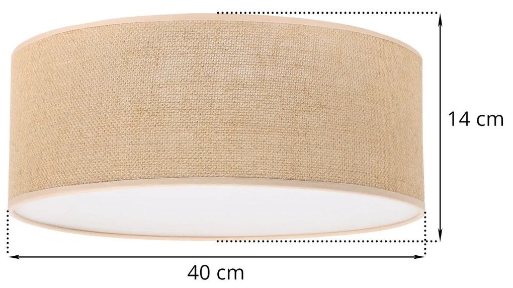Stropné svietidlo Juta, 1x jutové tienidlo, (biele plexisklo), (fi 40cm)