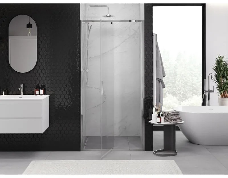 Mexen Exo, 1-krídlové dvere do otvoru 125x200 cm, 6mm číre sklo, chrómový profil, 819-125-000-01-00