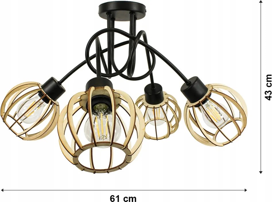 Závesná lampa na strop LOFT 4x malá drevená guľa