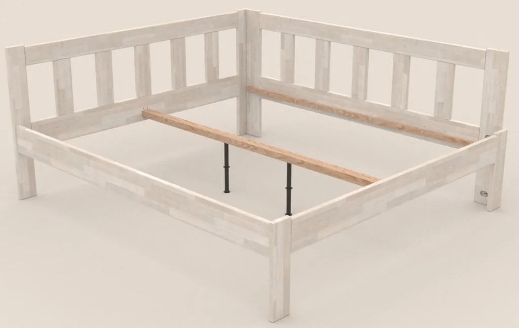 Rohová posteľ so zástenou vpravo Tema P 180x200 cm, bielený buk