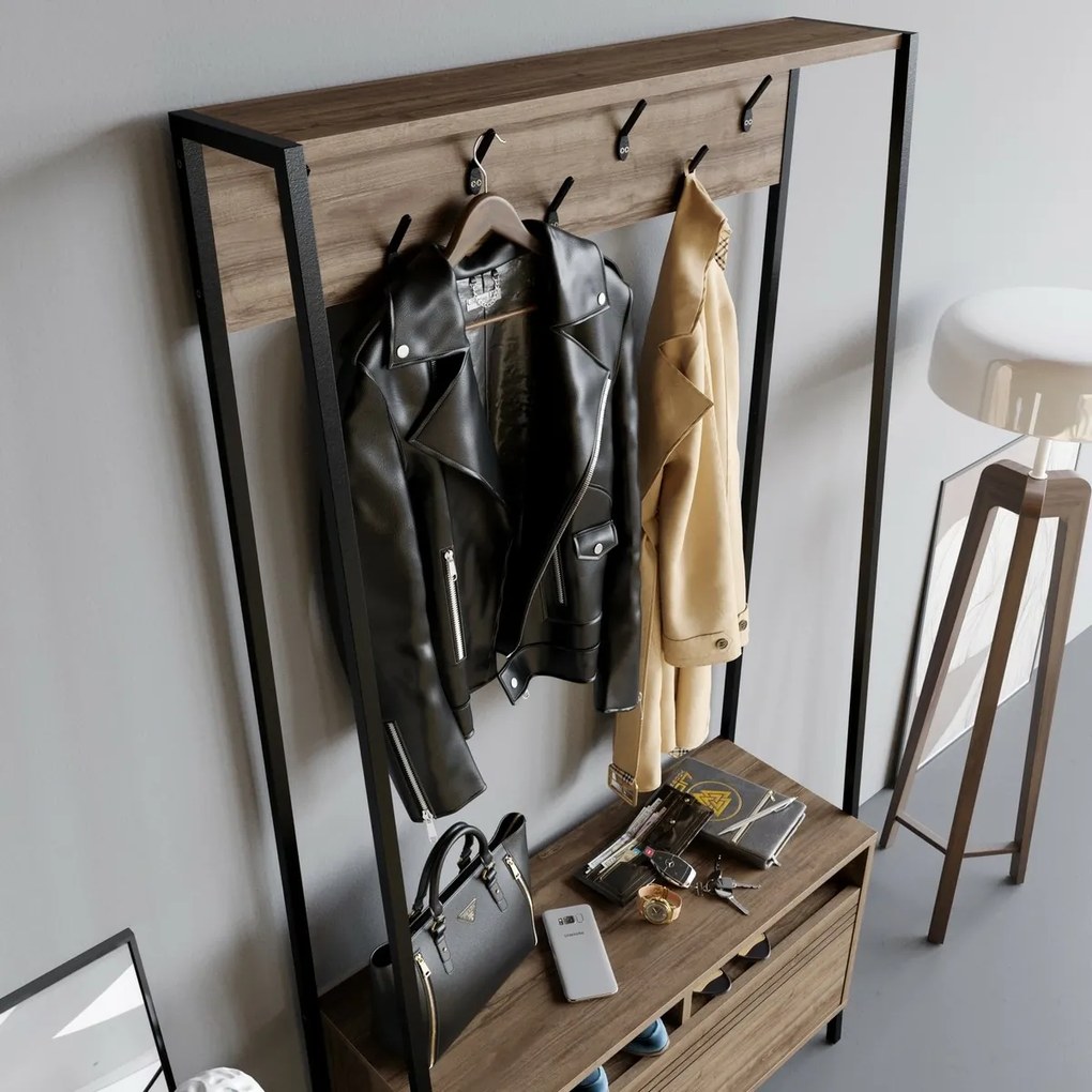 Vešiak so skrinkou na topánky Devin Walnut and Black