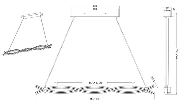 Reality - LED Luster na lanku WAVE LED/16W/230V + LED/9W