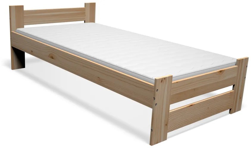 Posteľ z masívu ALUNE + rošt ZADARMO + penový matrac BOHEMIA 16 cm, 90x200cm, prírodná/nelakovaná