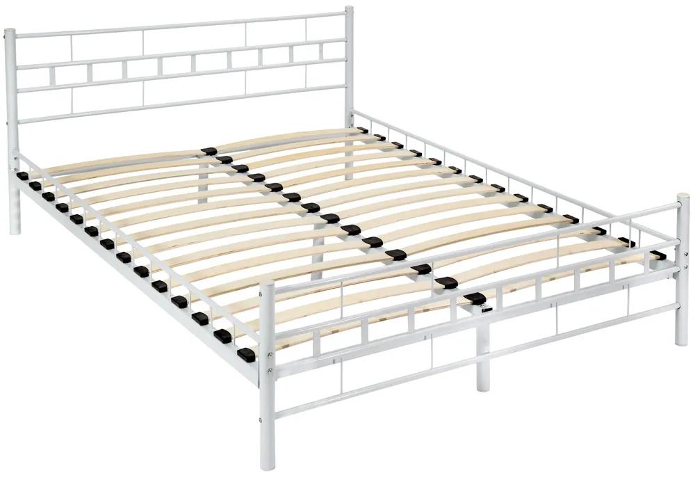 tectake 401721 kovová posteľ dvojlôžková vrátane lamelových roštov - 200 x 140 cm, biela