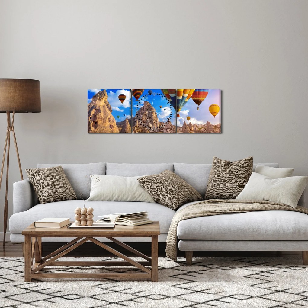 Obraz - Teplovzdušné balóny, Cappadocia, Turkey. (s hodinami) (90x30 cm)
