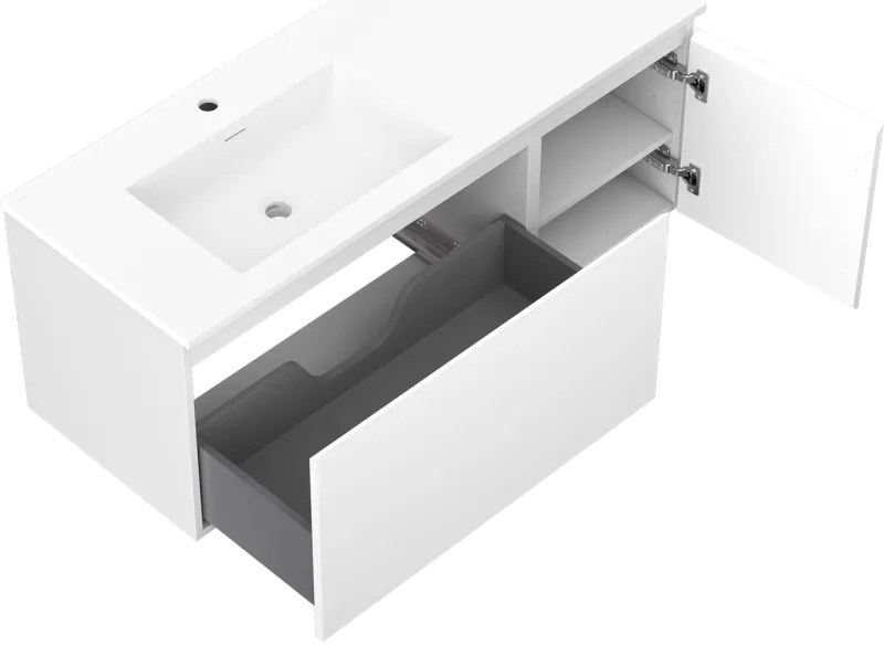 Mexen Orio, kúpeľňová skrinka 120 cm s ľavým umývadlom Otis, 1S, 1D, biela matná, 91A13-12047-3-BBFF01-W18L01