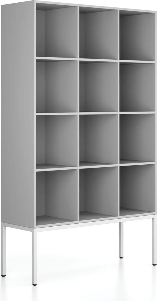 Regál FRAME, s bielou podnožou, 1299 x 450 x 2185 mm, sivá
