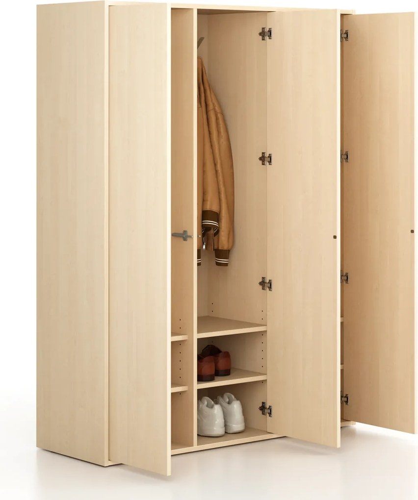 Šatníková skriňa FRAME, 3 oddiely, 1299 x 450 x 1735 mm, PUSH-lock, breza
