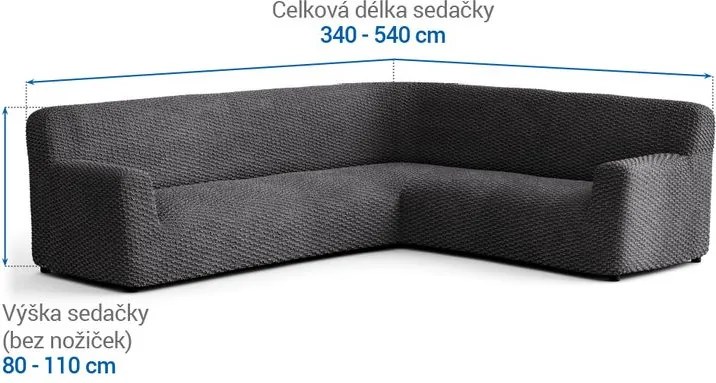Bielastické poťahy MOSAICO tmavosivé rohová sedačka (š. 350 - 530 cm)
