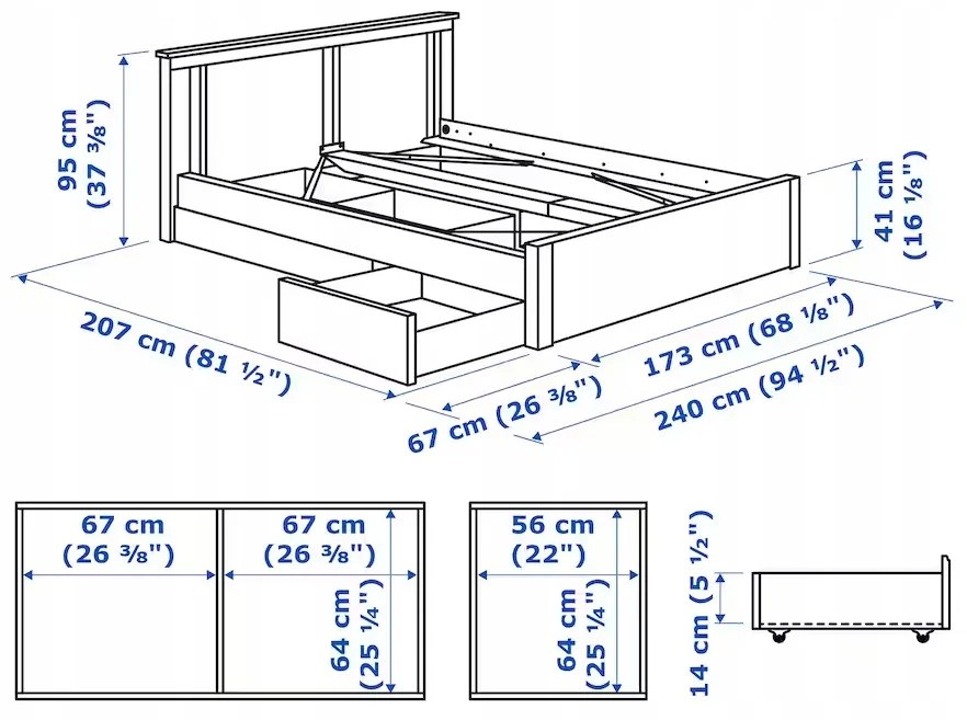 IKEA SONGESAND Rám postele s 2 úložnými boxmi biely 160x200 cm manželská