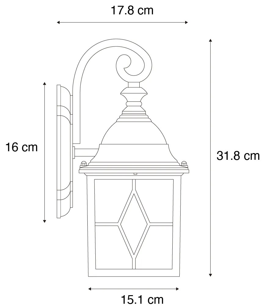 Romantická vonkajšia nástenná lampa starožitné striebro - London