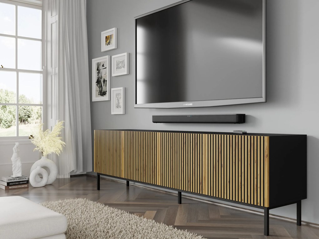 TV skrinka/stolík F 4D 200 Rowanna (čierna + dub artisan). Akcia -20%. Vlastná spoľahlivá doprava až k Vám domov. 1125068