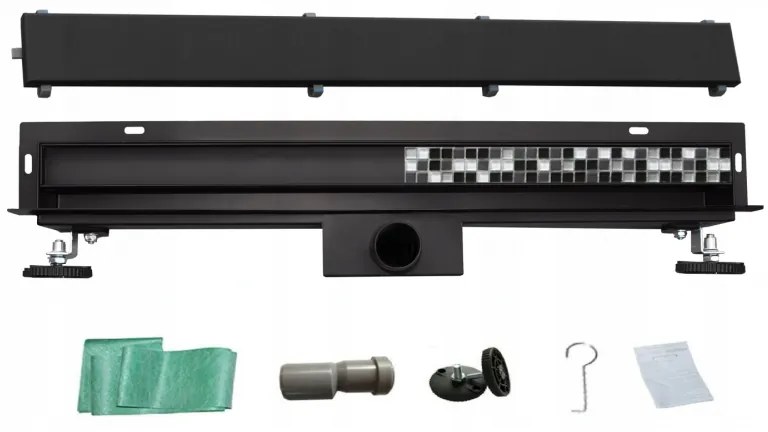 Odtokový žľab k stene MEXEN FLAT WALL 2in1 90 cm čierny