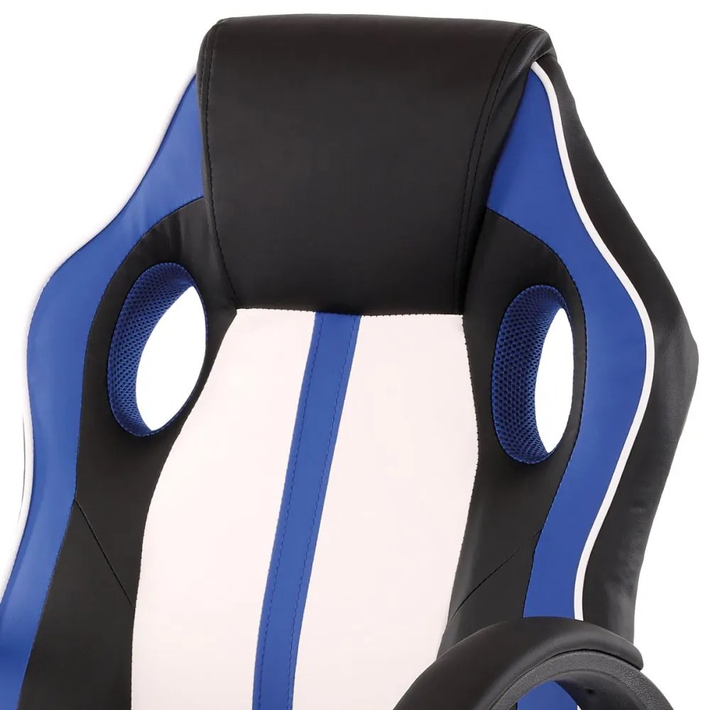 Herná stolička, modrá, biela a čierna ekokoža, hojdací mechanizmus KA-Z505 BLUE