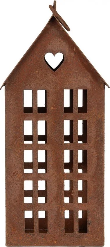 Hrdzavý svietnik v tvare domčeka Rustic Charm - 13*11*30 cm