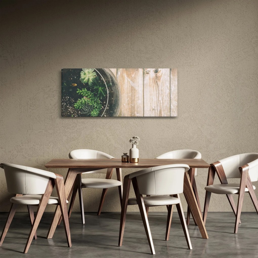 Obraz sukulentov v skle (120x50 cm)