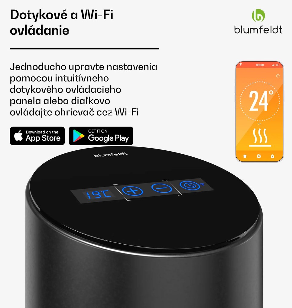 Blumfeldt SmartFlow Tower infračervený sálavý ohrievač, 700 W, 360° distribúcia tepla, WLAN-ovládanie