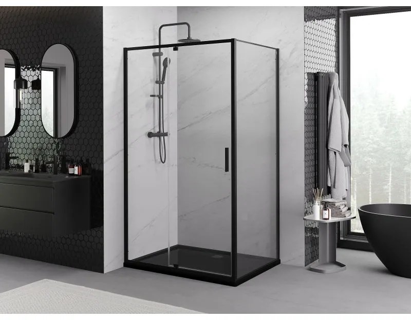 Mexen Exo, sprchovací kút s krídlovými dverami 120 x 70 cm, 6mm číre sklo, čierny profil, 819-120-070-70-00